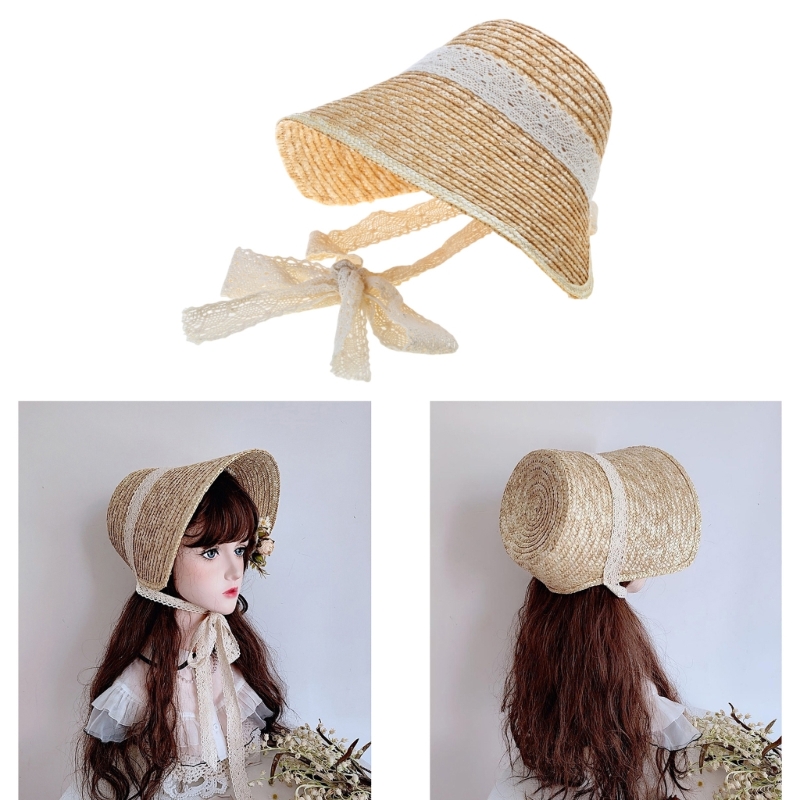 Bucket Hat Straw - Doce menina sol lolitastyle summerbeach chapéu