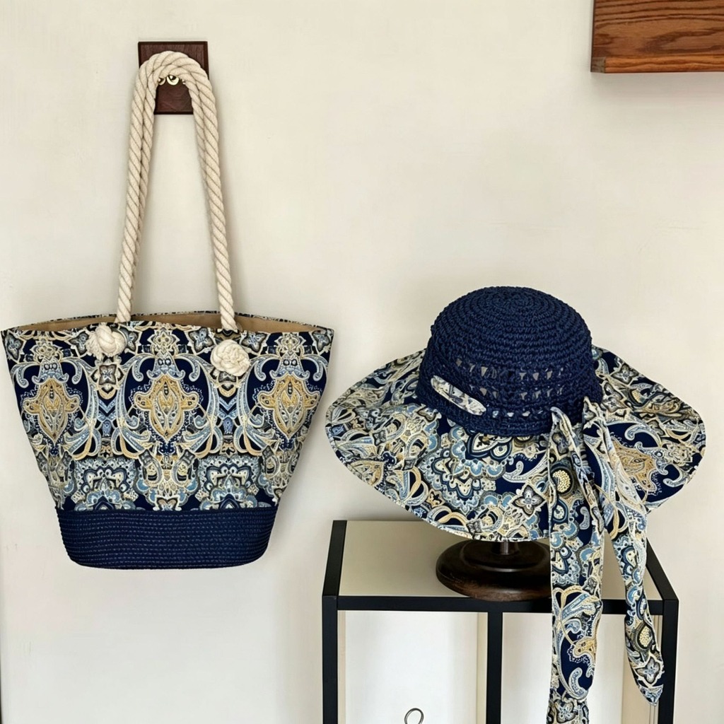 Bucket Hat Straw - Conjunto de Chapéu de Sol Boho