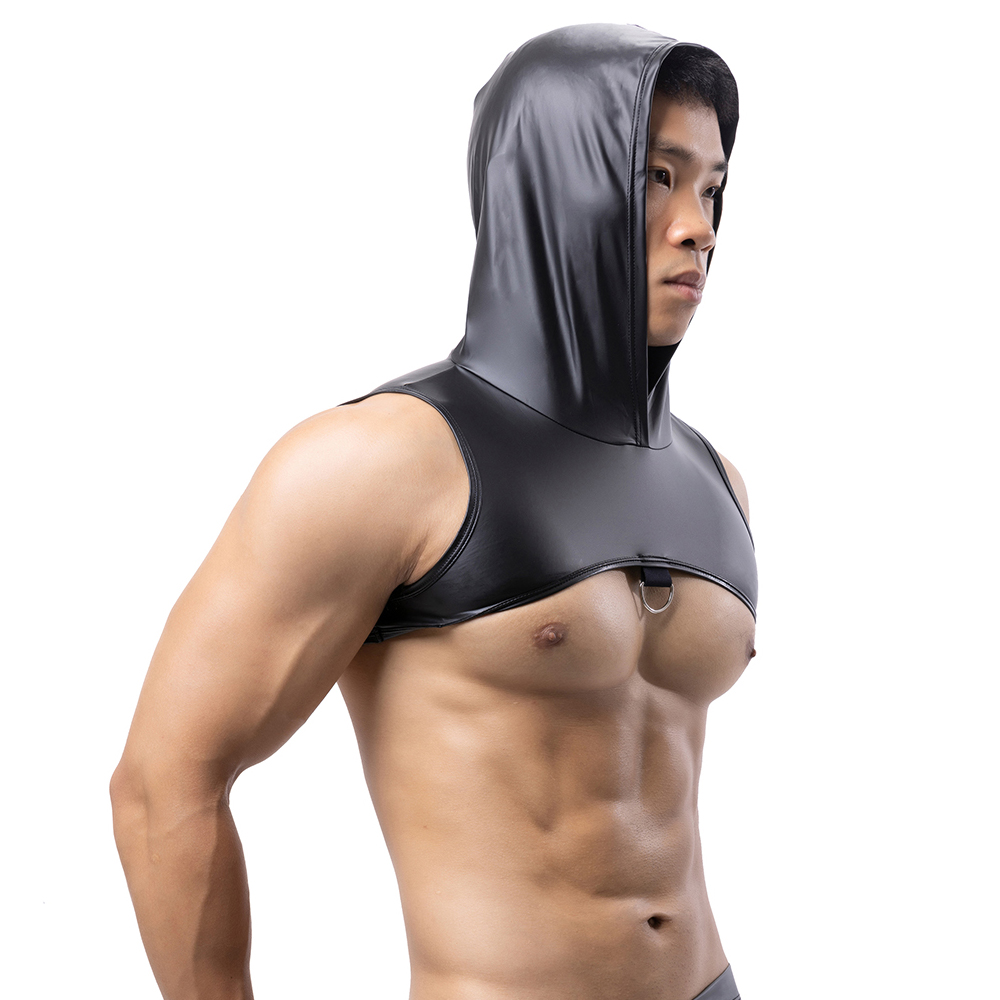 Homens de couro falso com capu - Tank Top Muscle avaliação e preço